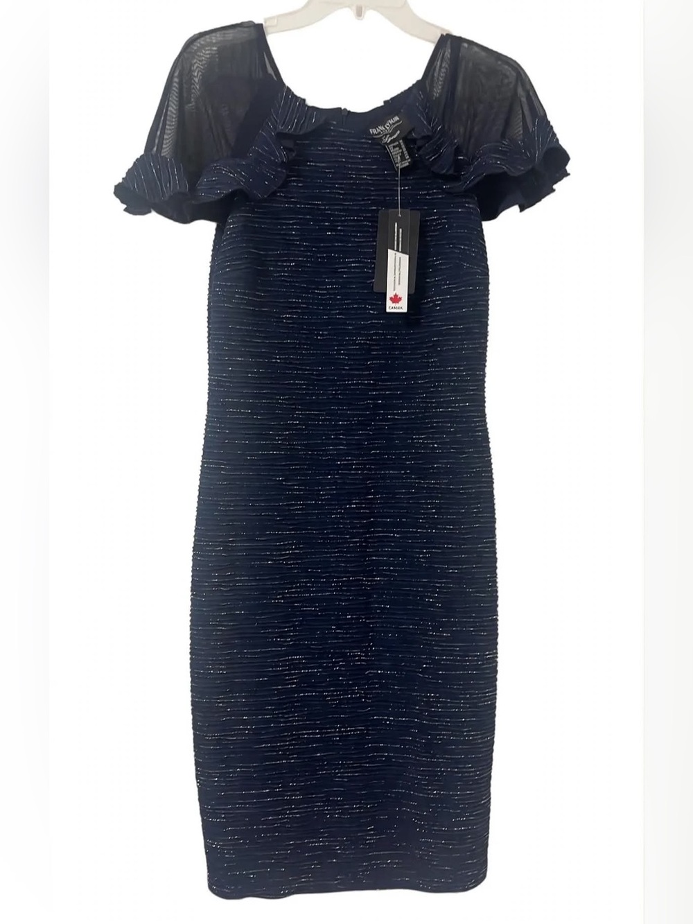 NWT Frank Lyman Montreal Dress 238307 Size 10 Navy Blue Metallic Pleated Sparkle